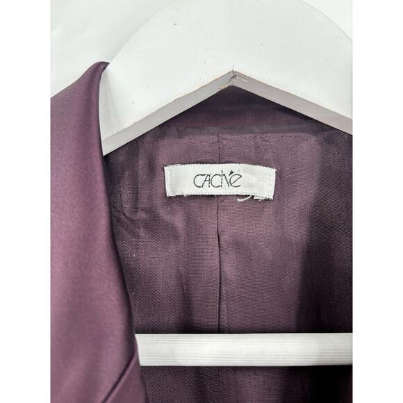 Cache Vintage Blazer Womens Small Burgundy Purple Satin Rhinestone Jacket Button - Picture 5 of 16